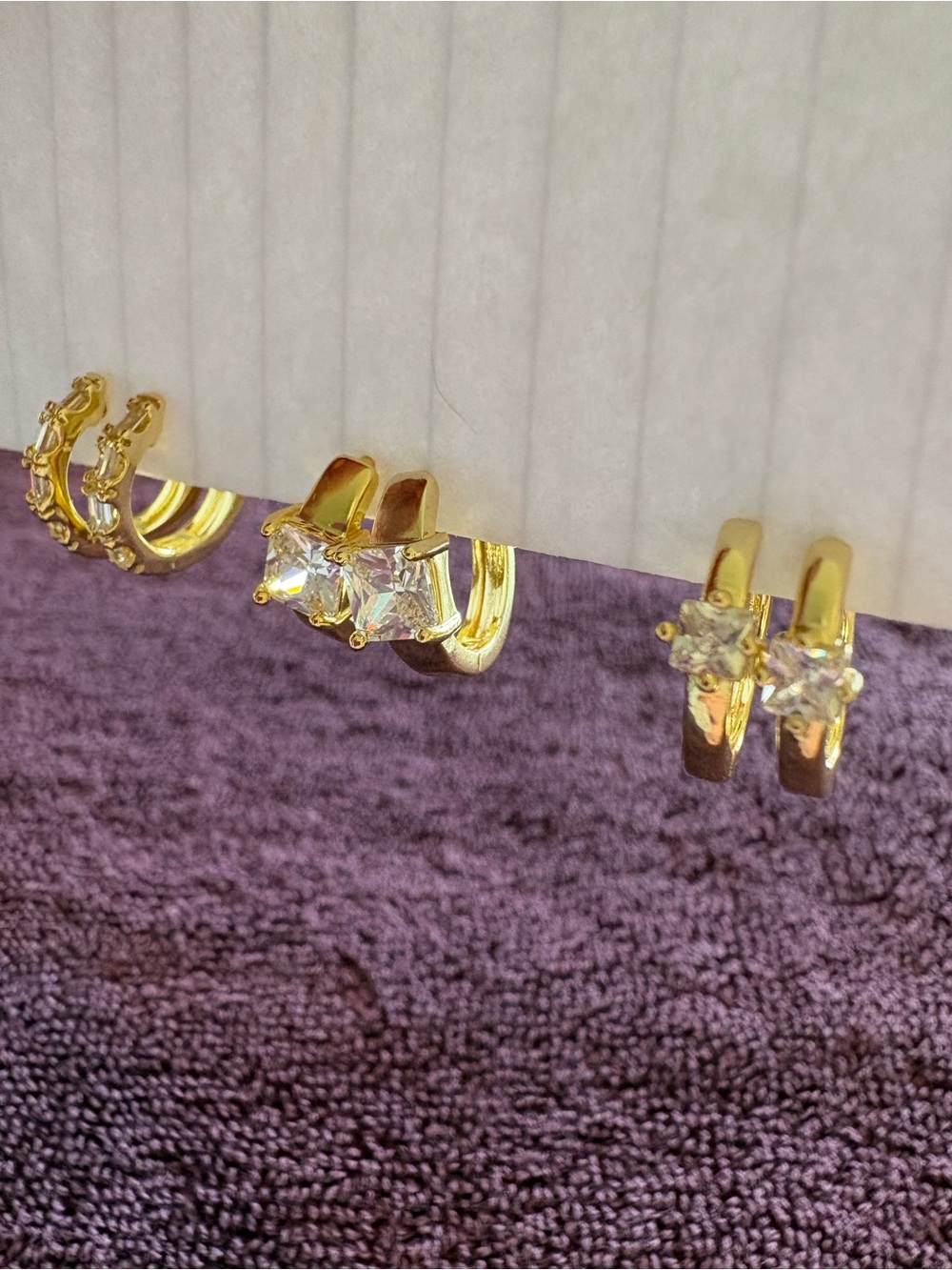Gold Plated Cubic Zirconia Hoop Earrings - Gold